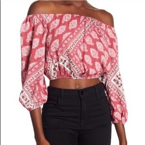 NWT Show Me Your MuMu Lima red paisley print off shoulder crop top- Size Medium